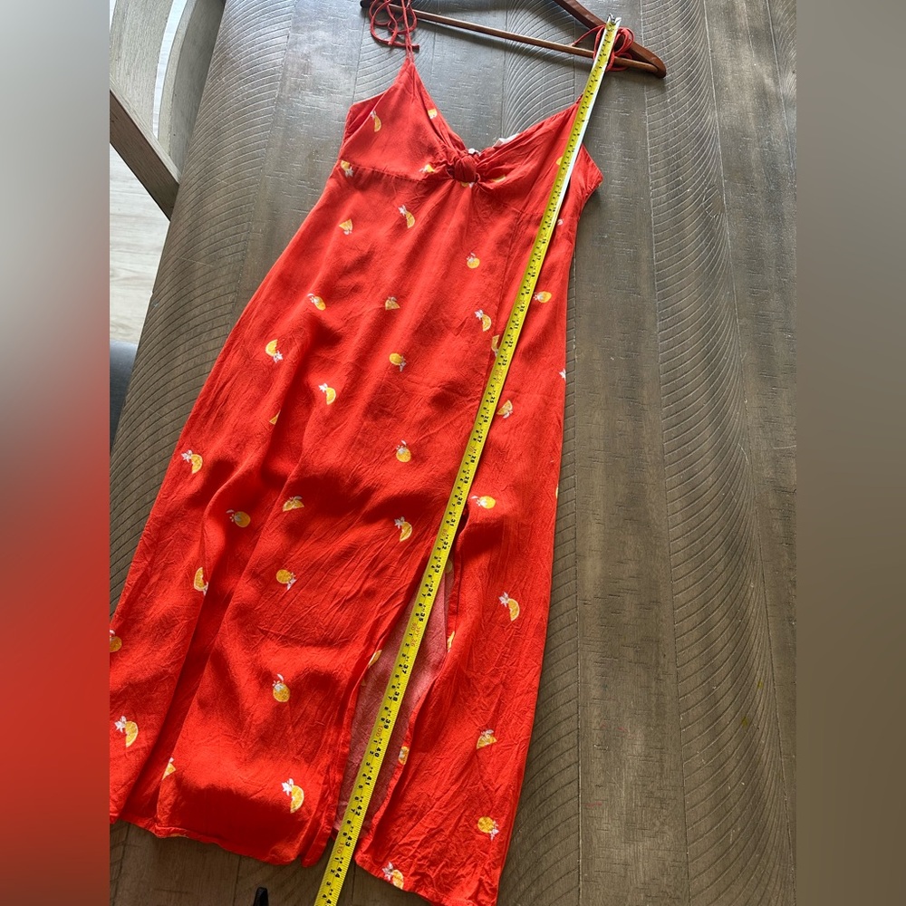 ASTR the label Brigette Tie Shoulder Fruit Print Midi Dress with Slit size Small - Picture 10 of 12